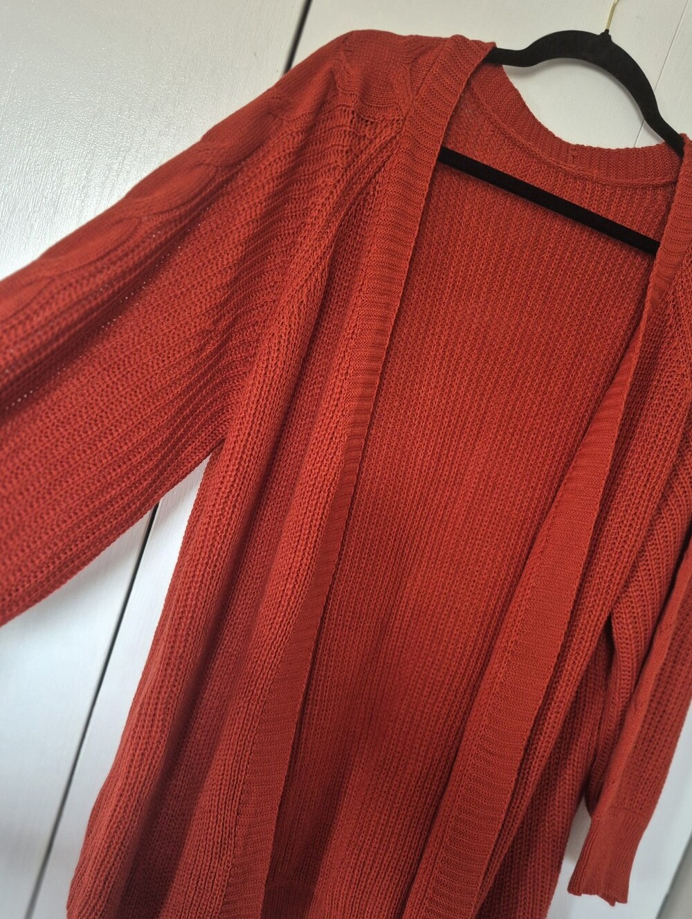 Open-Front Long Knit Cardigan - Red